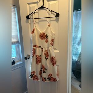 Monteau White and Pink Floral Mini Dress